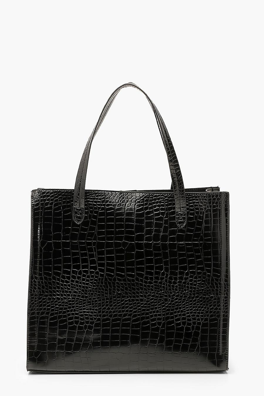 Black svart Croc PU Tote Shopper Bag