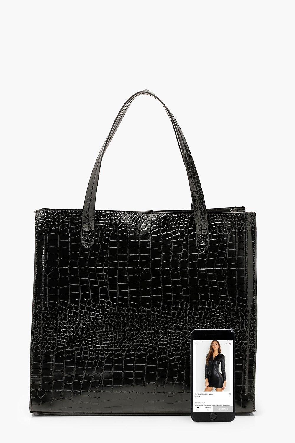 Croc PU Tote Shopper Bag Boohoo UK