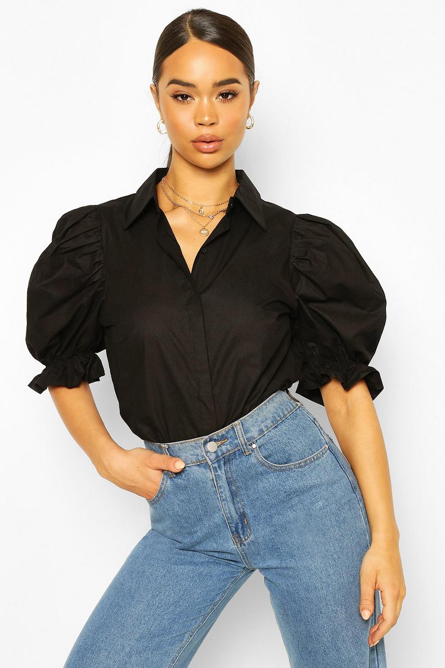 Woven Puff Sleeve Button Front Shirt image number 1