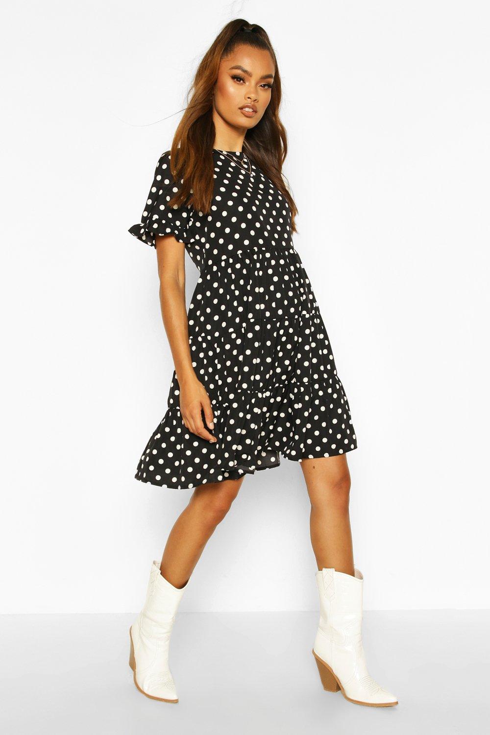 boohoo white polka dot dress