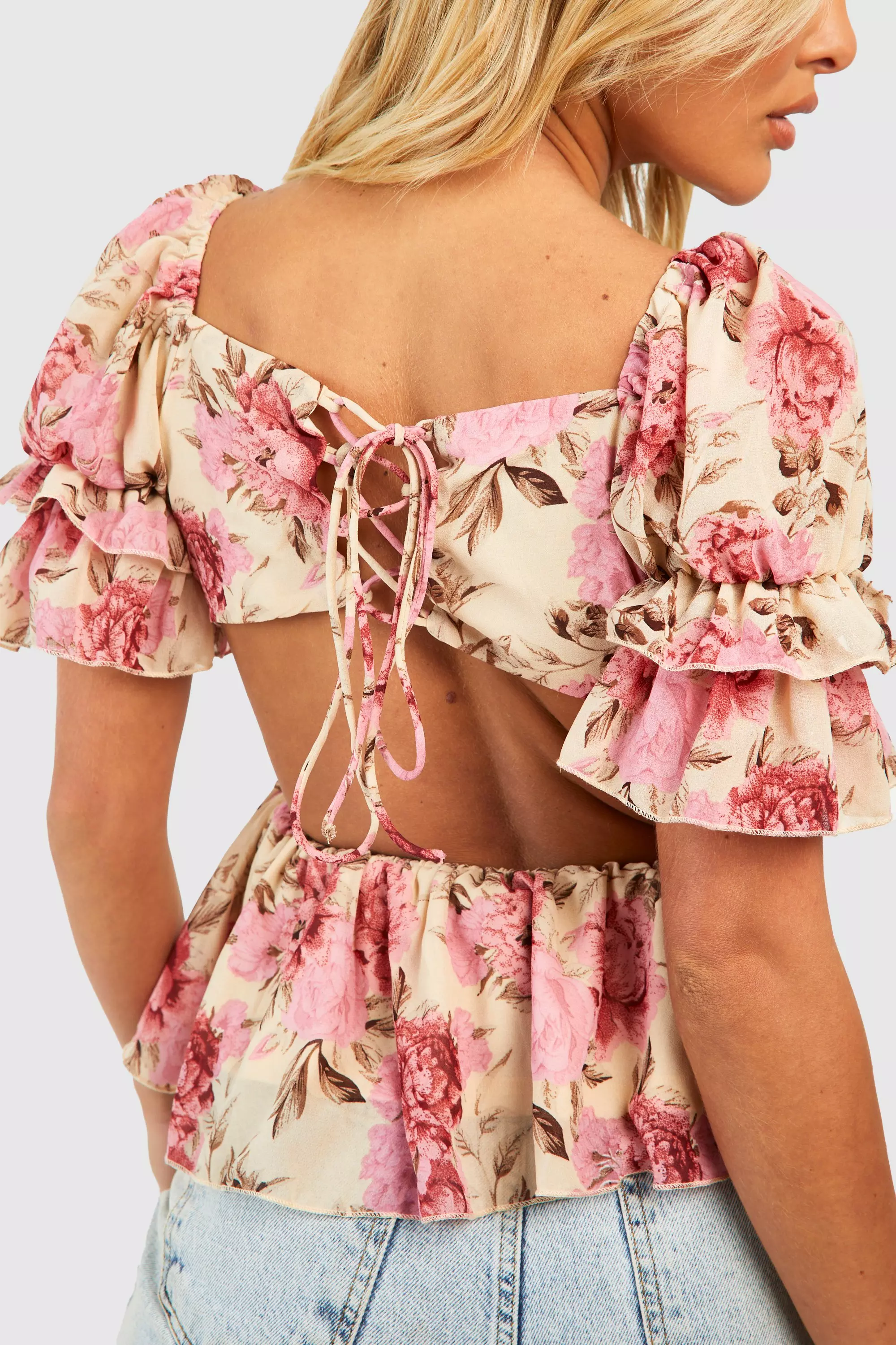 Pink floral hot sale peplum top