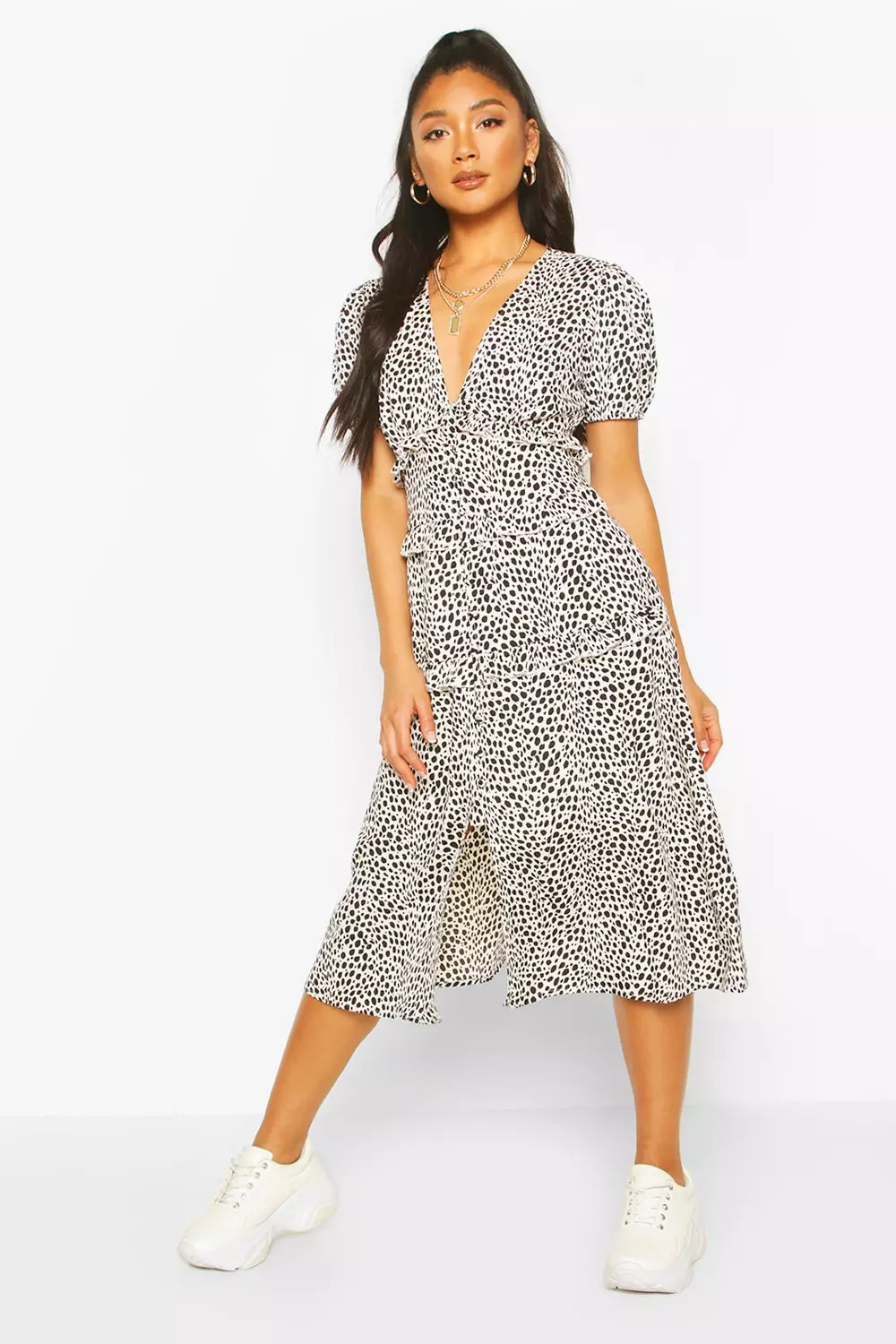 Dalmatian Print Ruffle Button Midaxi Dress alternative image
