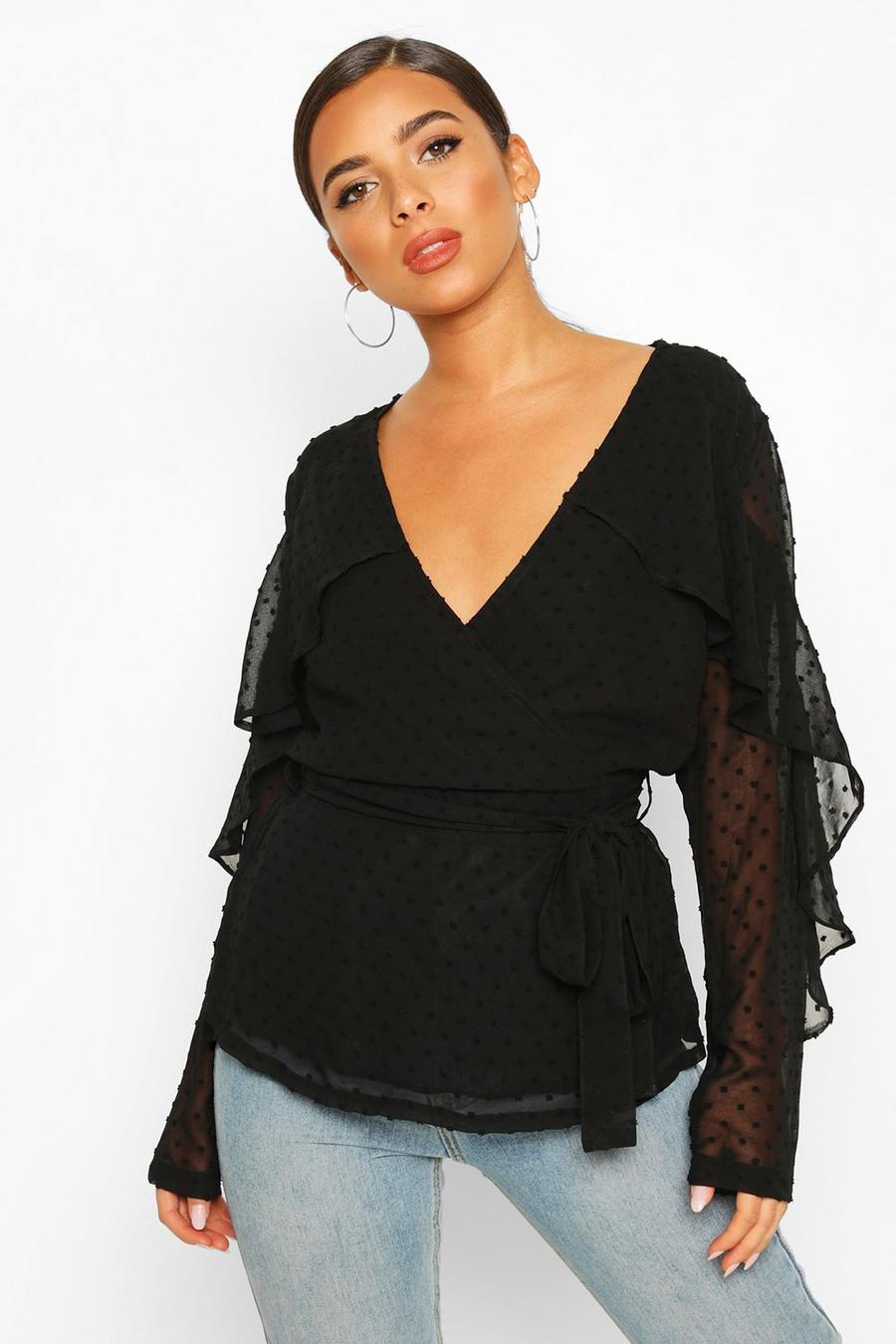 Black Dobby Chiffon Blouse Met Ruches image number 1