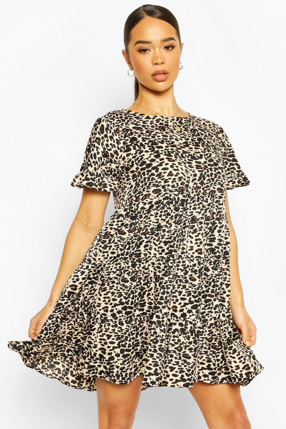 boohoo leopard print smock dress