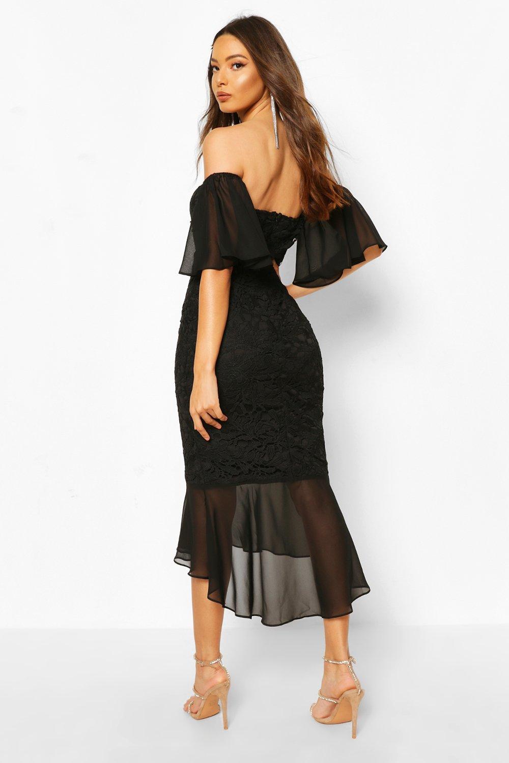 mesh frill dress black