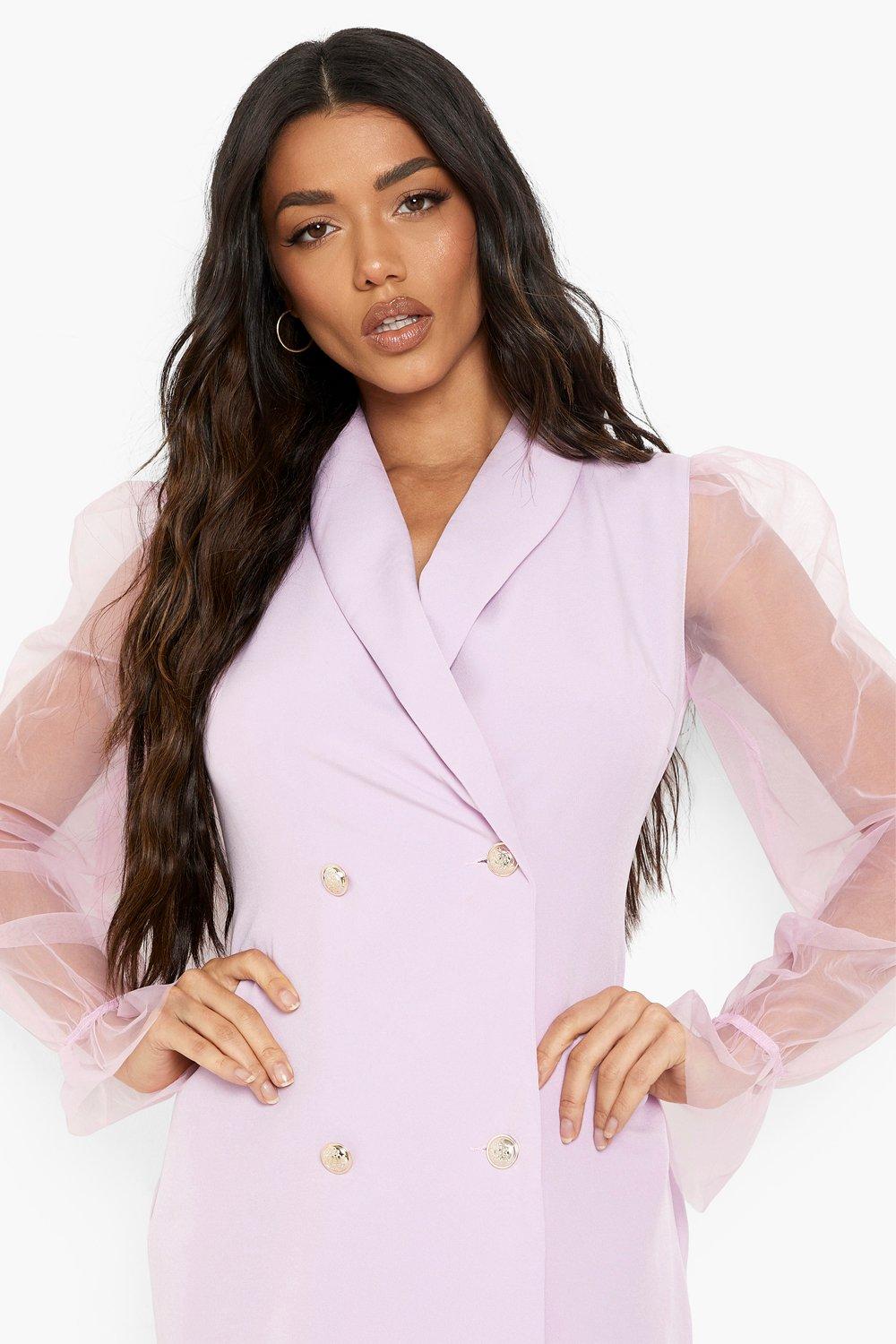 Organza Sleeve Button Detail Blazer Dress boohoo