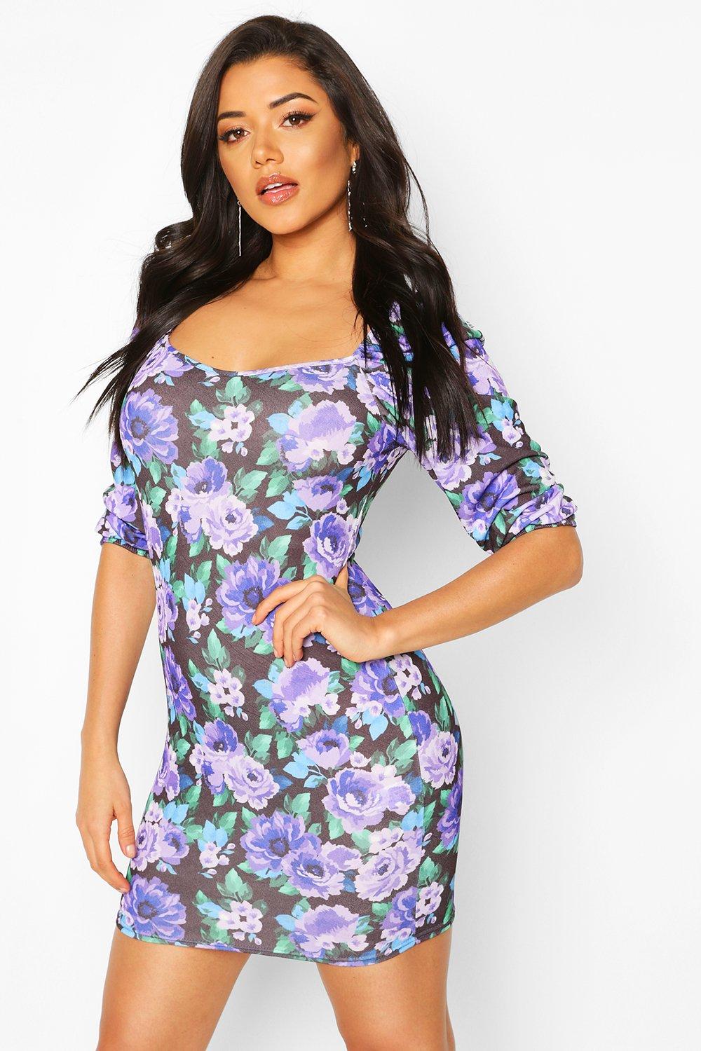 floral puff sleeve mini dress