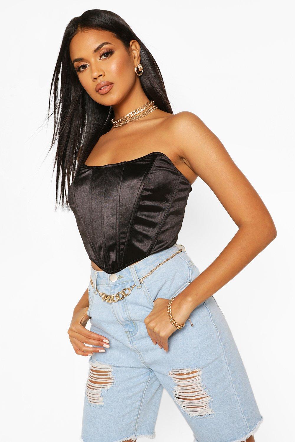 black satin bustier top