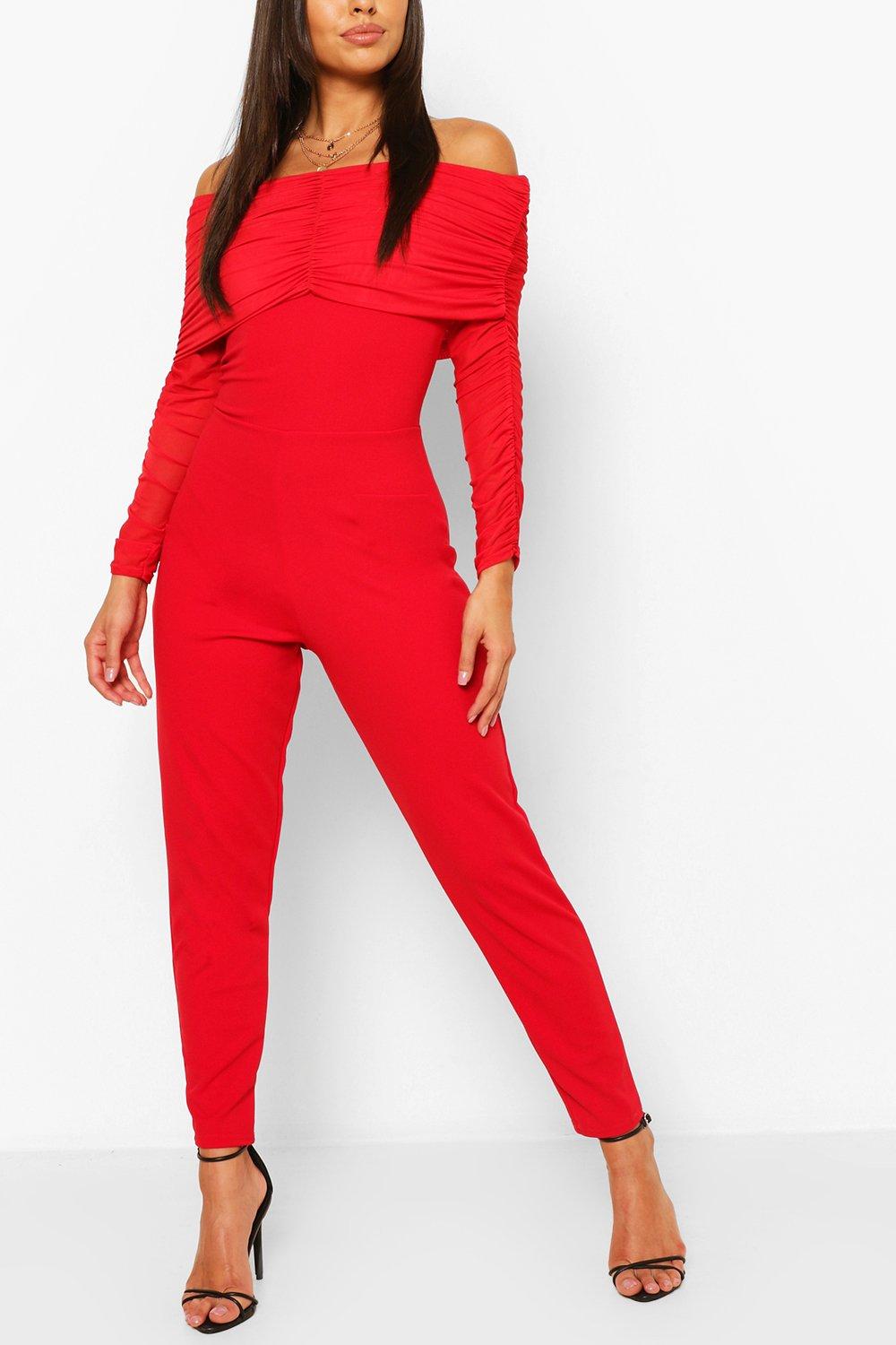 red skinny leg jumpsuit