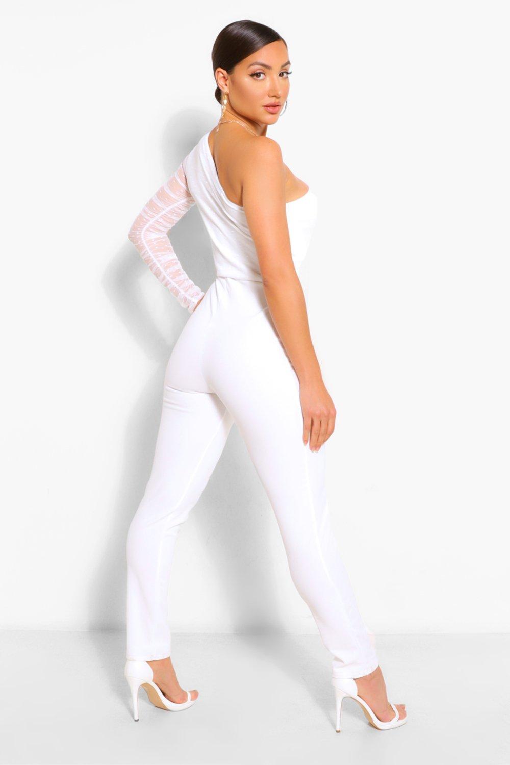 White skinny store leg jumpsuit