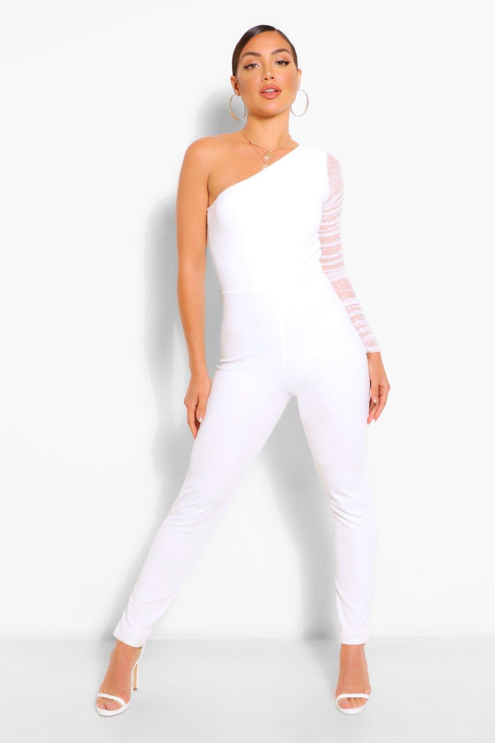 White skinny store leg jumpsuit