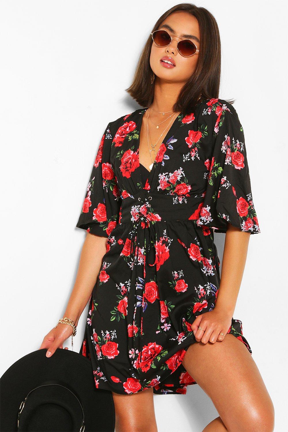 Boohoo lace up clearance dress