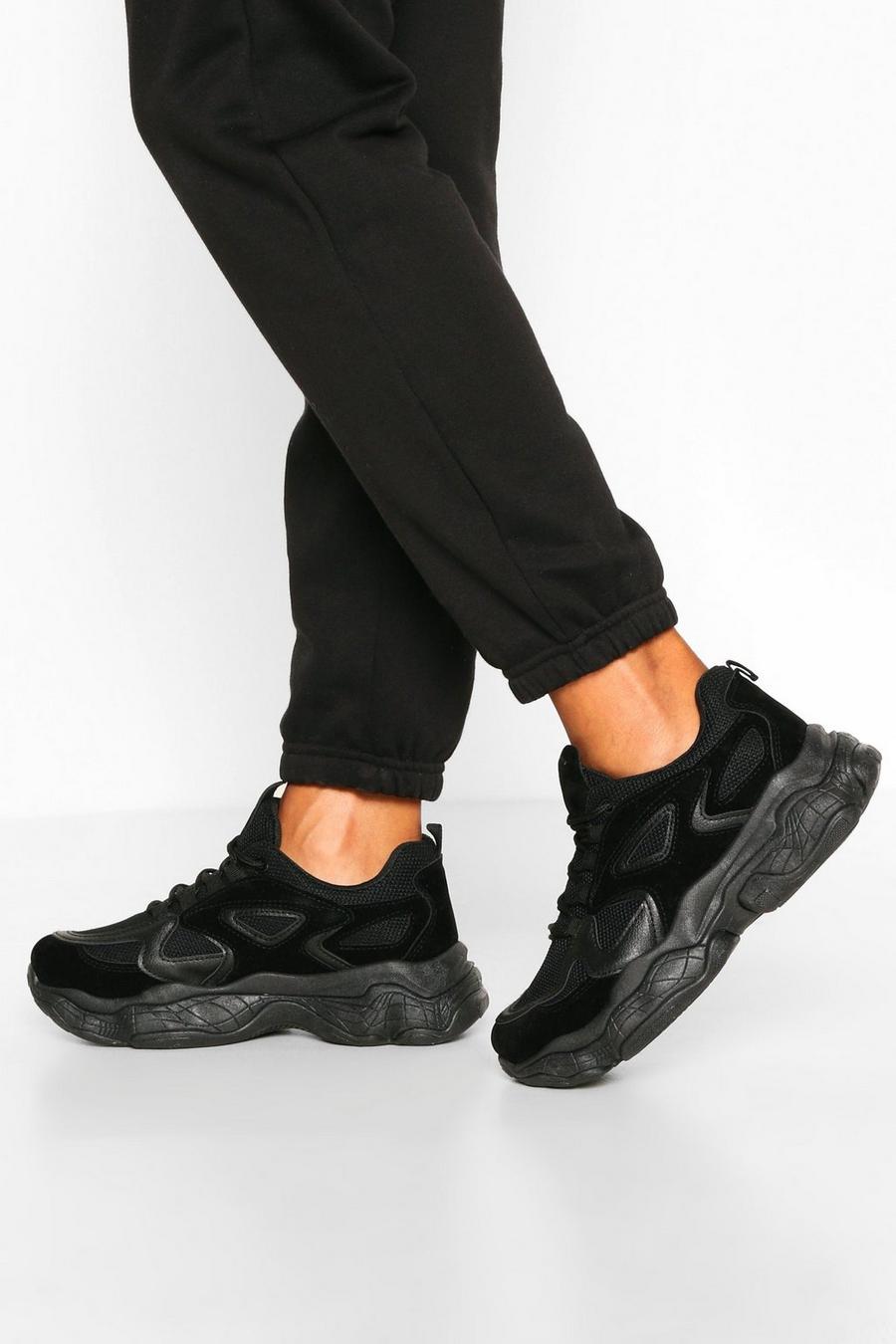 Black Chunky Sole Panelled Sneakers image number 1