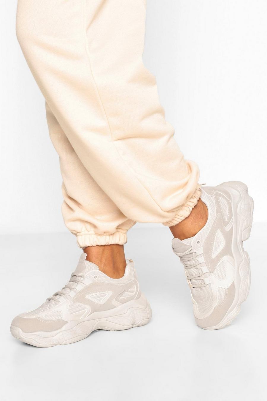 Zapatillas deportivas de suela gruesa con paneles, Gris piedra beige image number 1
