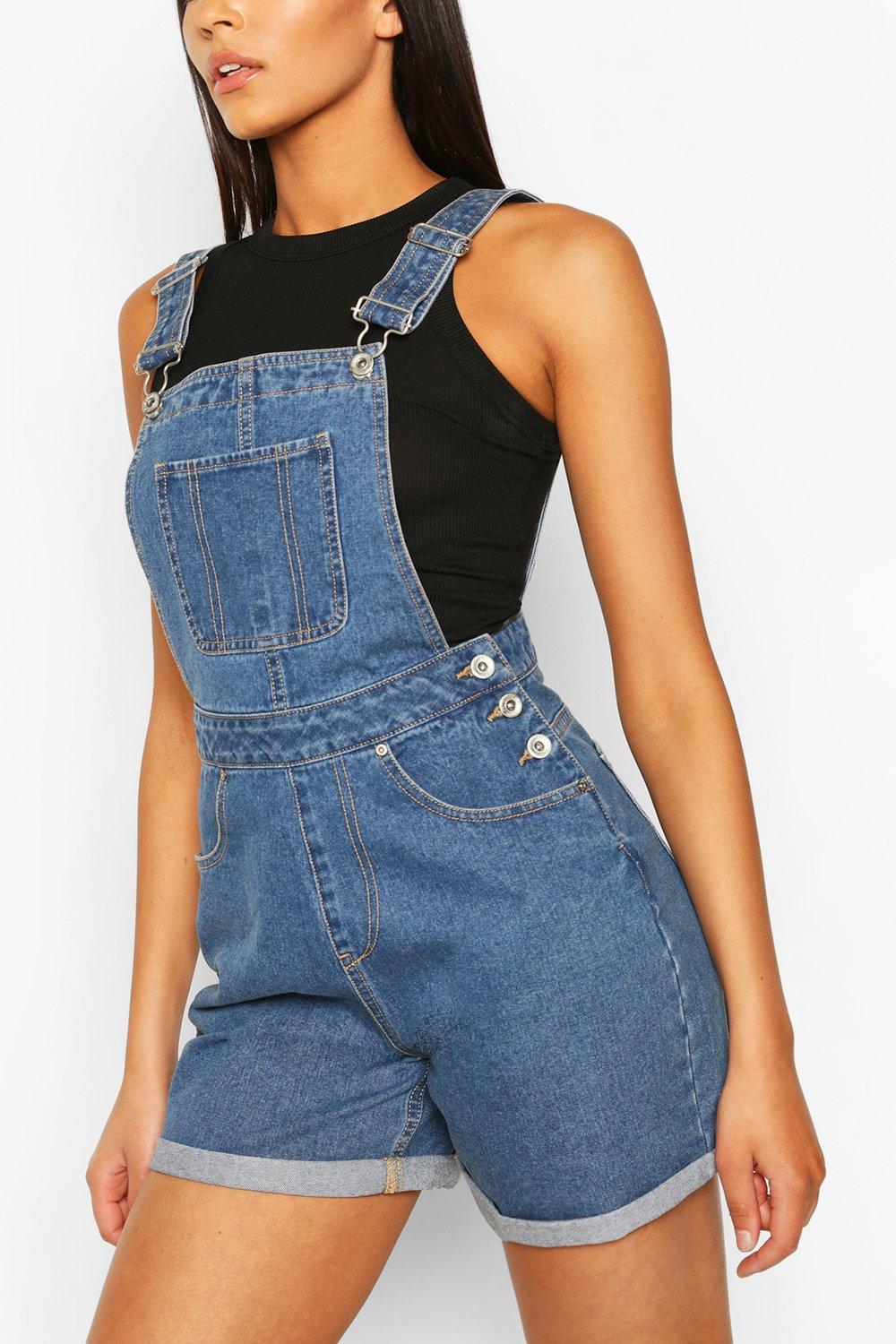 Kurze Latzhose Aus Denim Boohoo