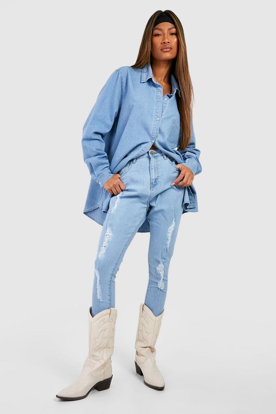 Jeans Mom Basics a vita alta, Azzurro chiaro image number 1