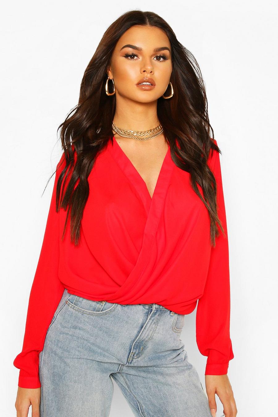 Red Woven Wrap Blouse image number 1