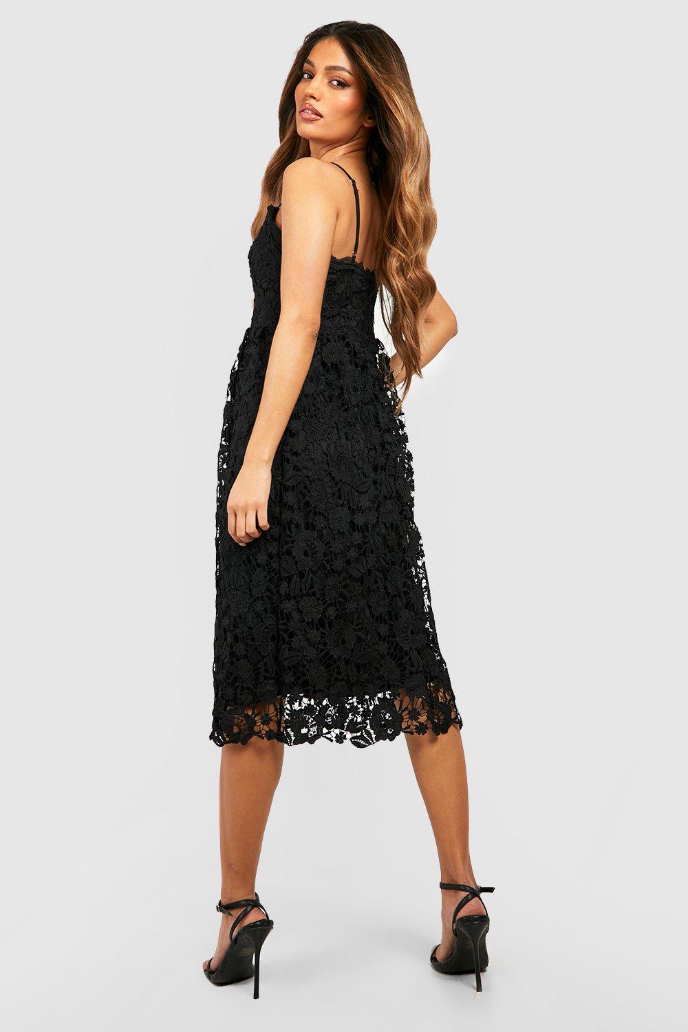 Strappy Crochet Lace Skater Midi Dress boohoo