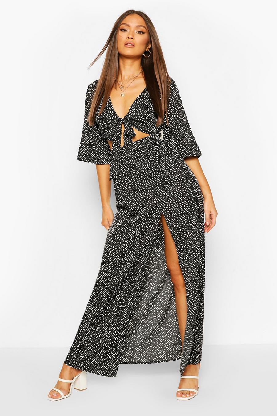 Woven Polka Dot Tie Front Top And Maxi Skirt Co-ord image number 1