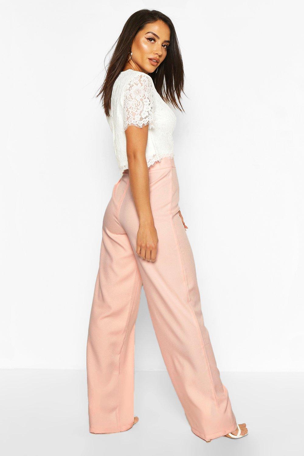 Scalloped Hem Lace Top & Wide Leg Pants