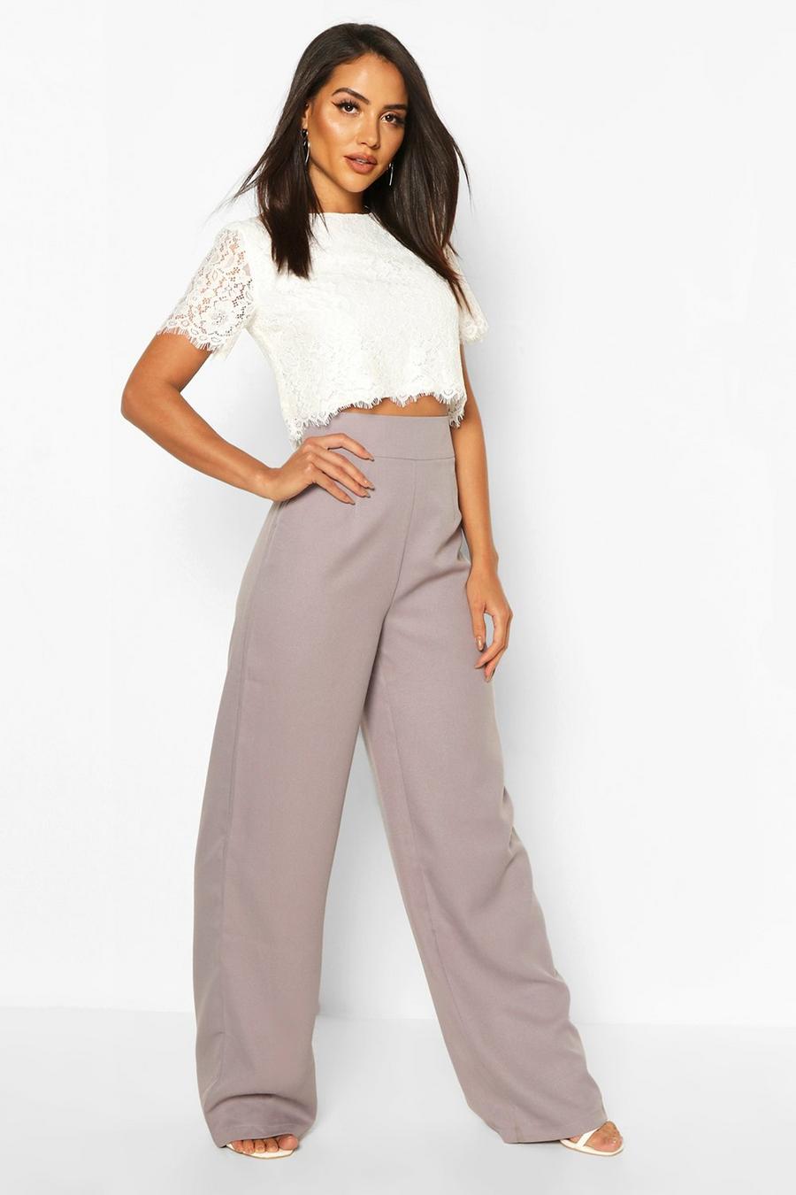 Grey Woven Lace Top & Wide Leg Pants image number 1