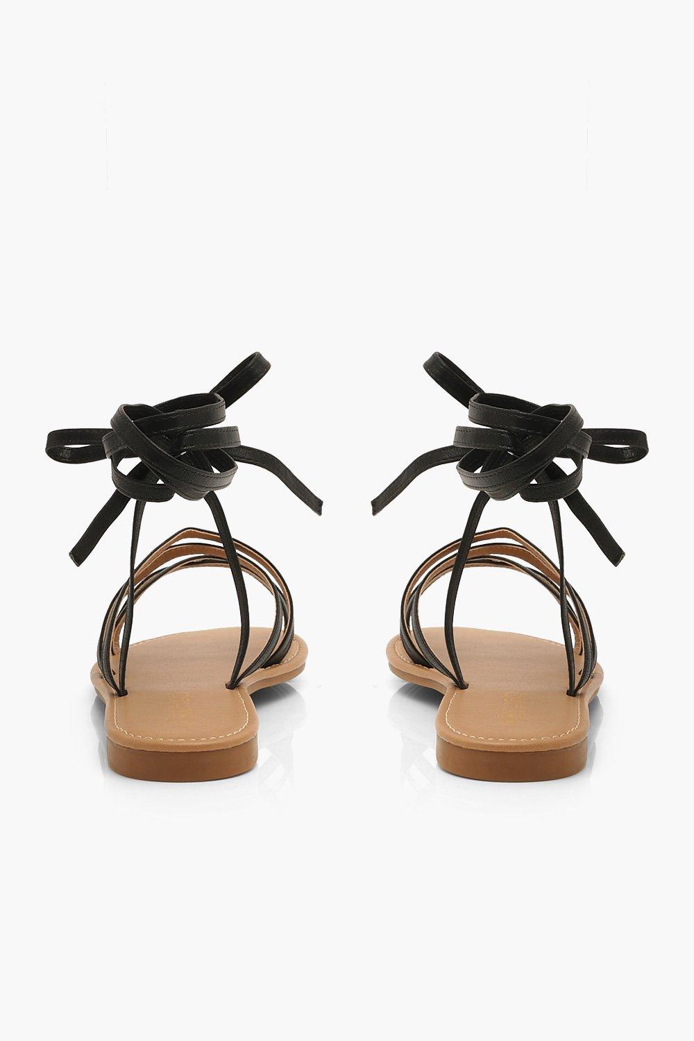 Strappy Ankle Tie Flat Sandals | boohoo