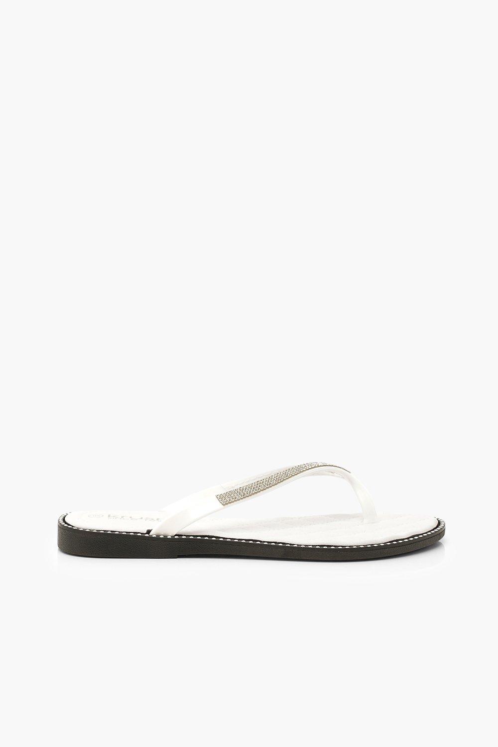 white diamante flip flops