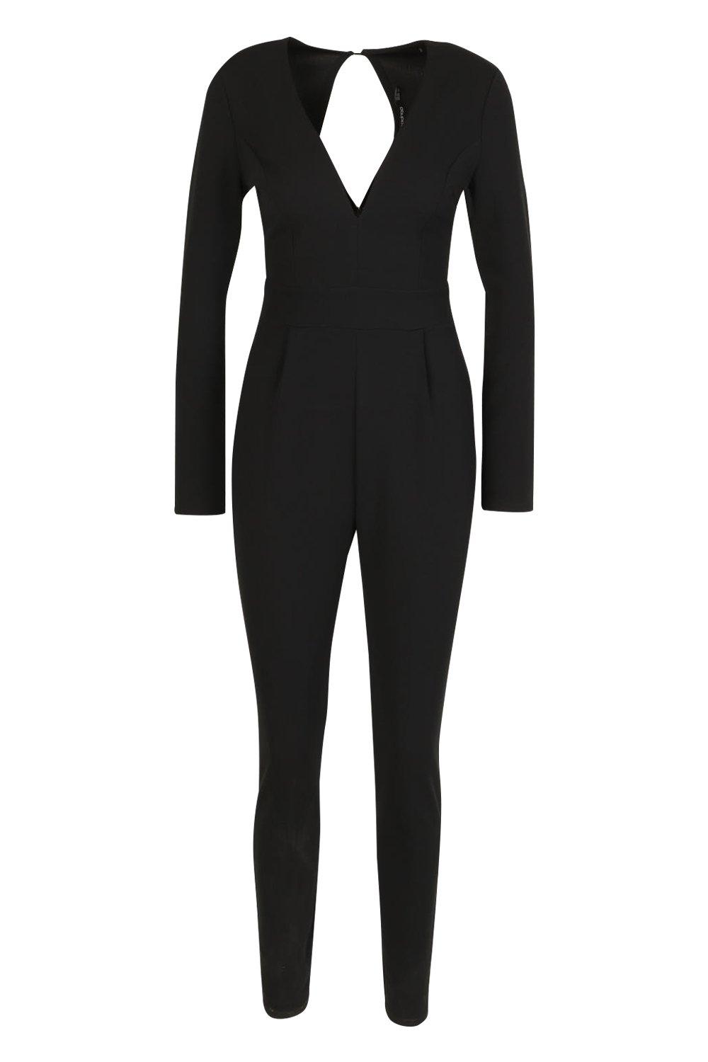 Plunge long sleeve jumpsuit clearance