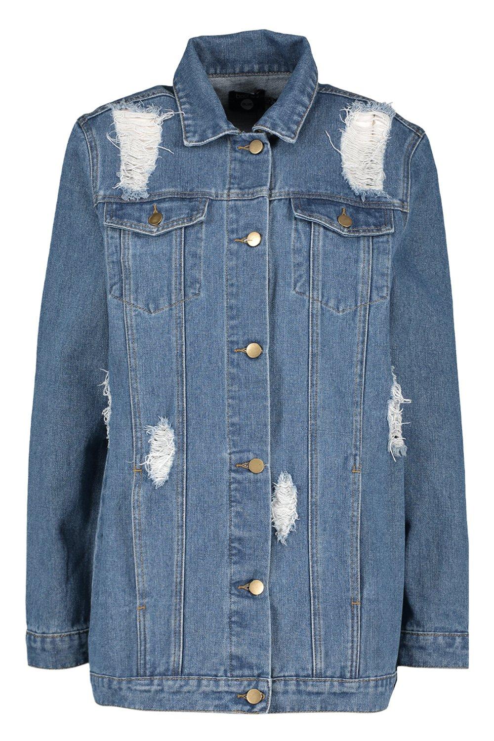 distressed longline denim jacket