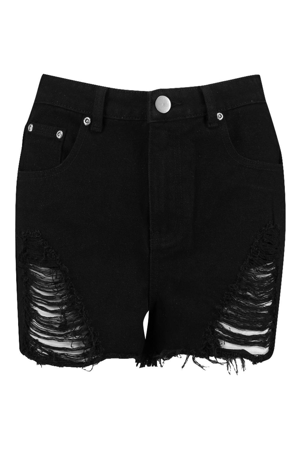 black distressed high waisted shorts