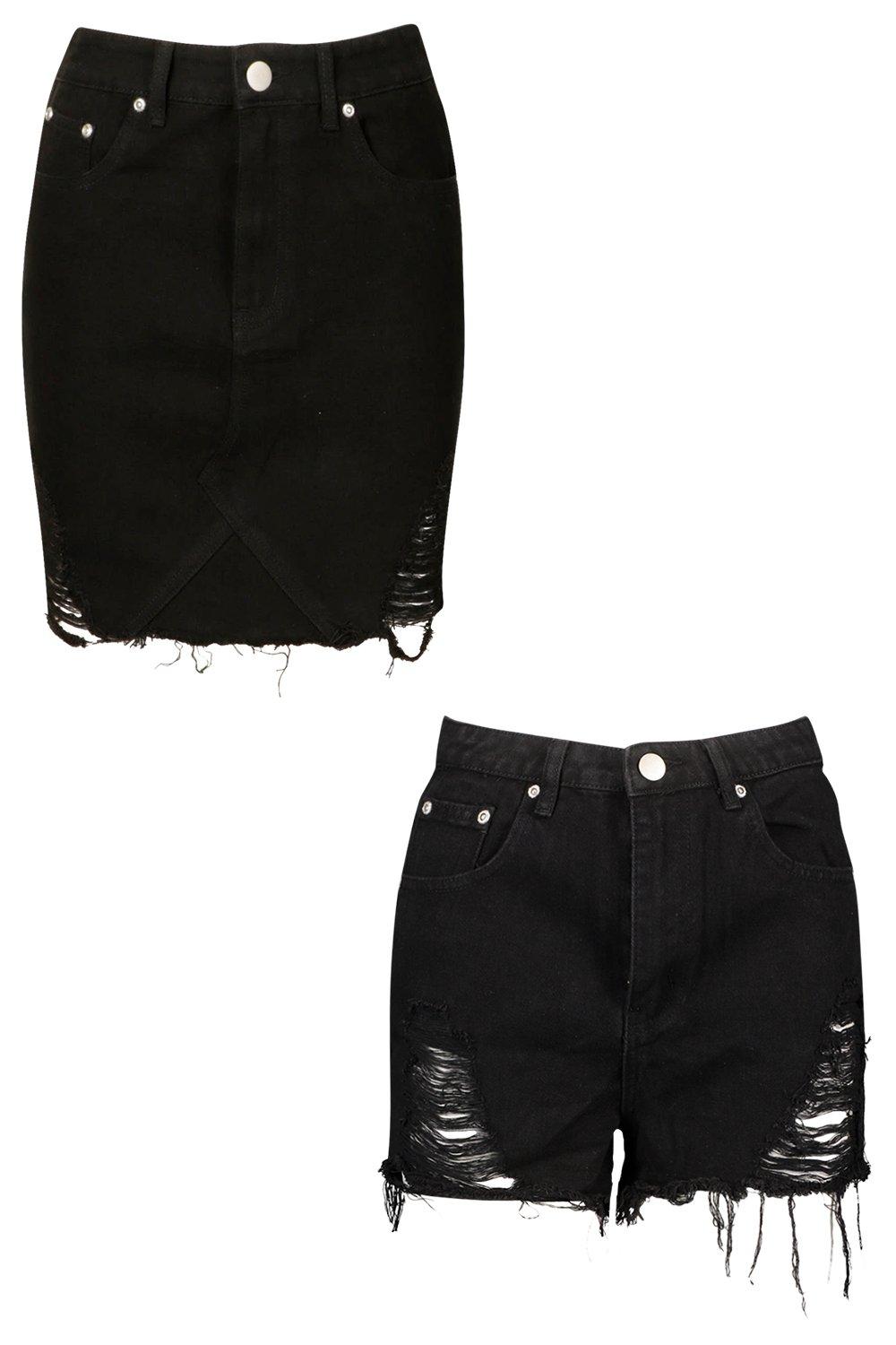 boohoo black denim skirt