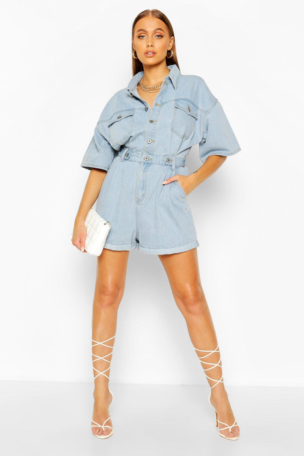 denim playsuit boohoo