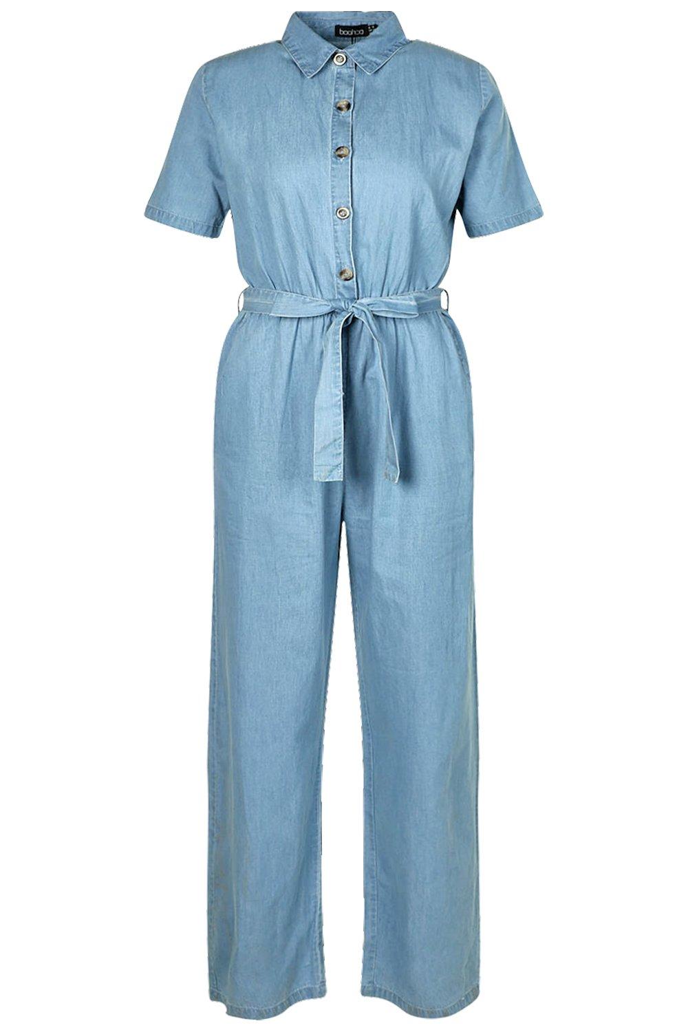 denim jumpsuit tie waist