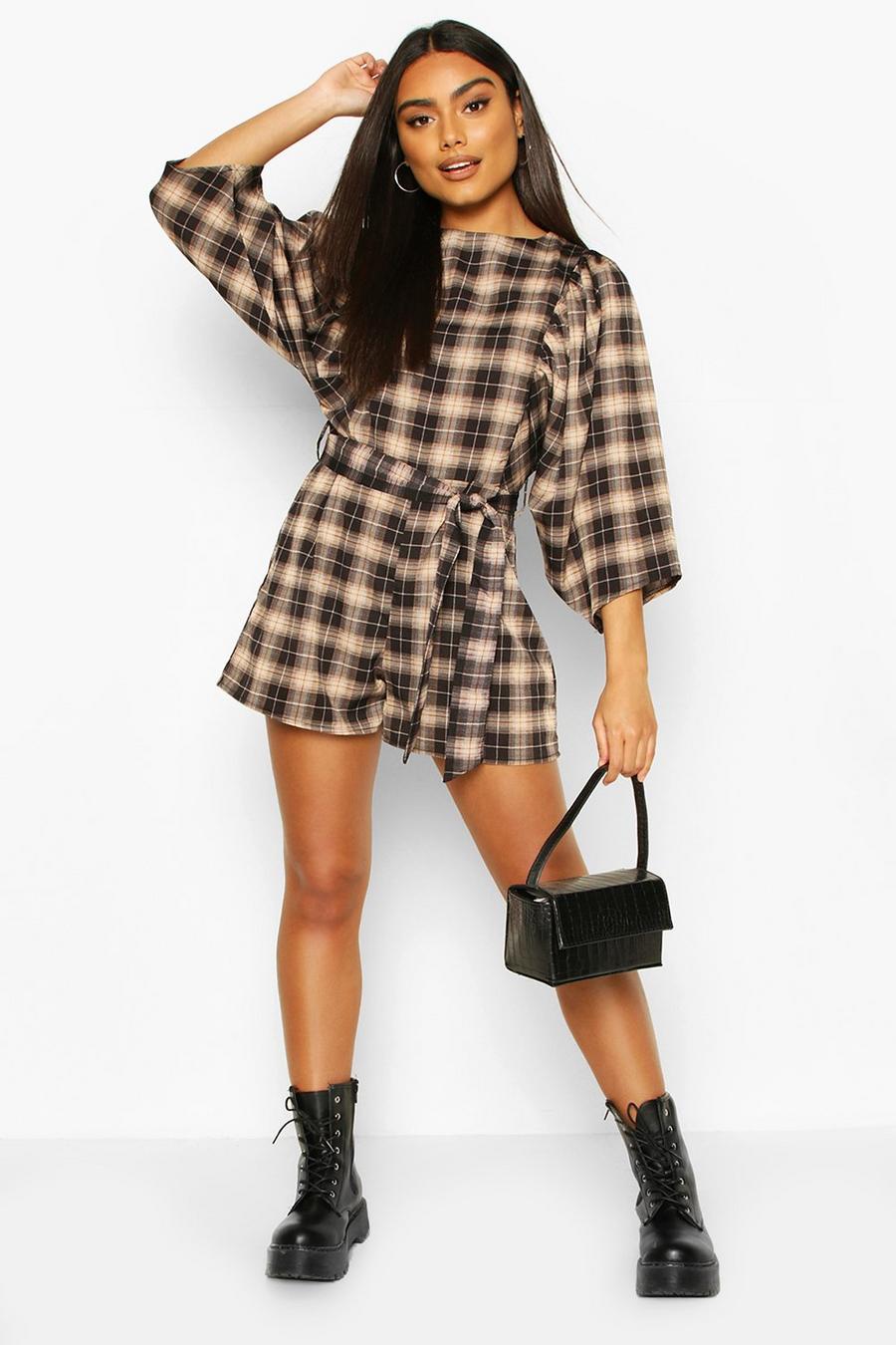 Puff Sleeve Check Playsuit image number 1