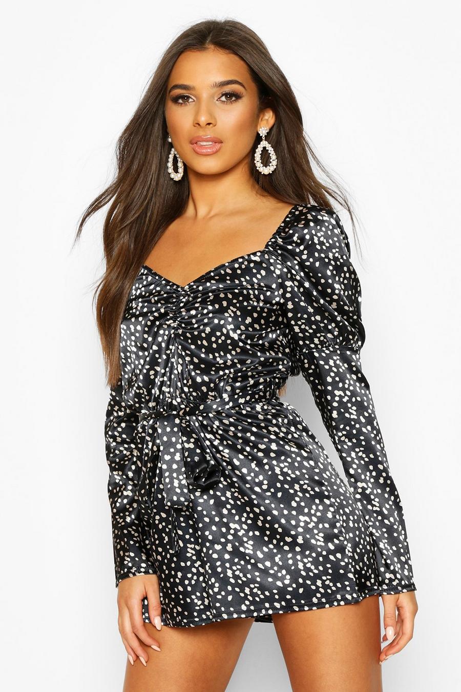 Smudge Spot Print Ruched Volume Sleeve Playsuit image number 1
