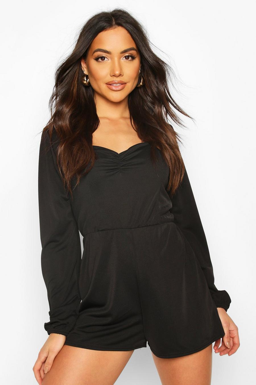 Ruched Front Blouson Sleeve Romper image number 1