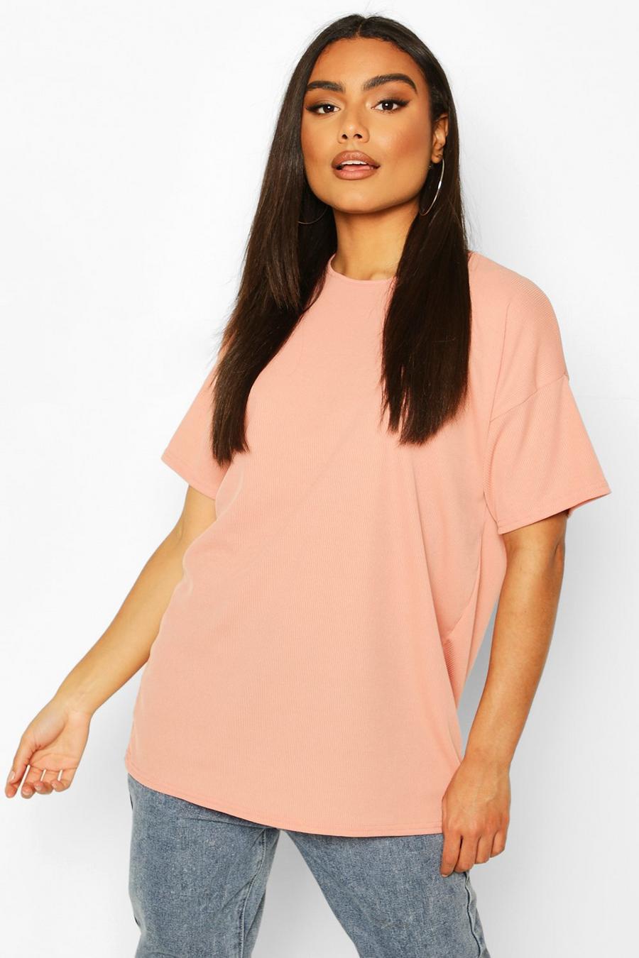 Blush Ribbed Oversized T-Shirt image number 1
