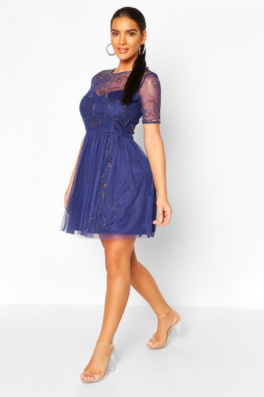 נייבי שמלת סקייטר בוטיק מקושטת image number 1