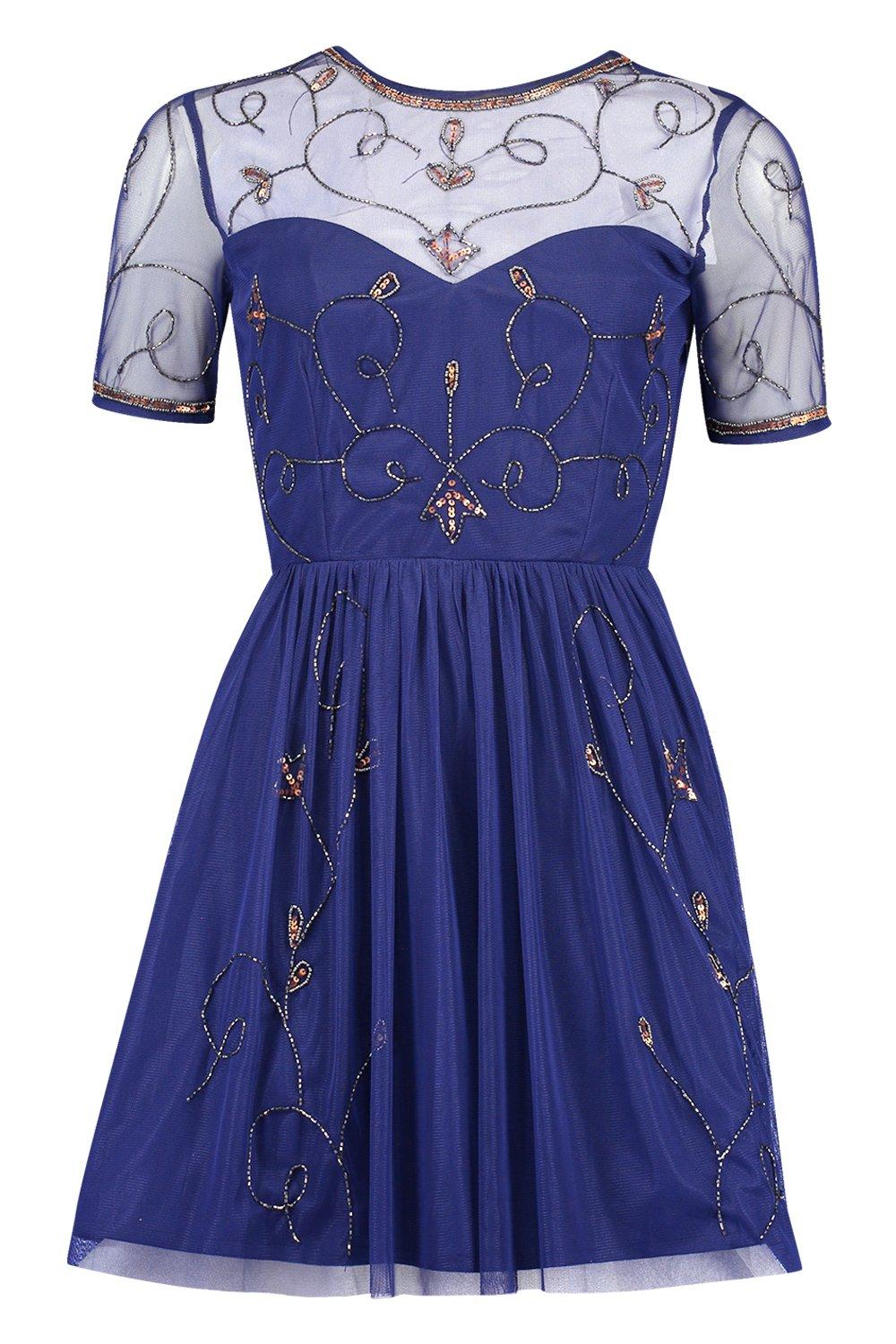 boohoo embellished skater dress