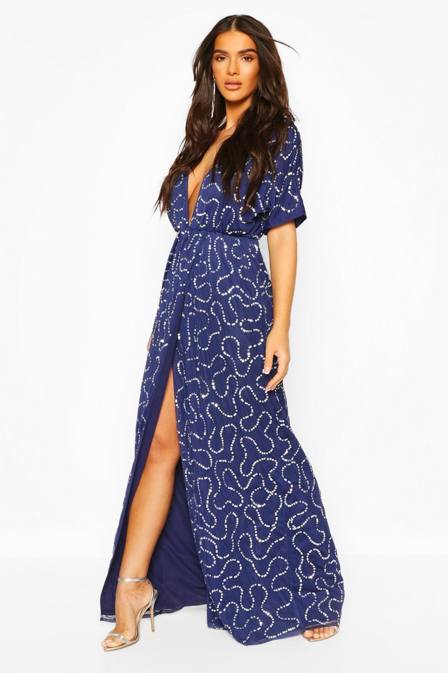 Boutique maxi-jurk met pailetten en lage halslijn image number 1