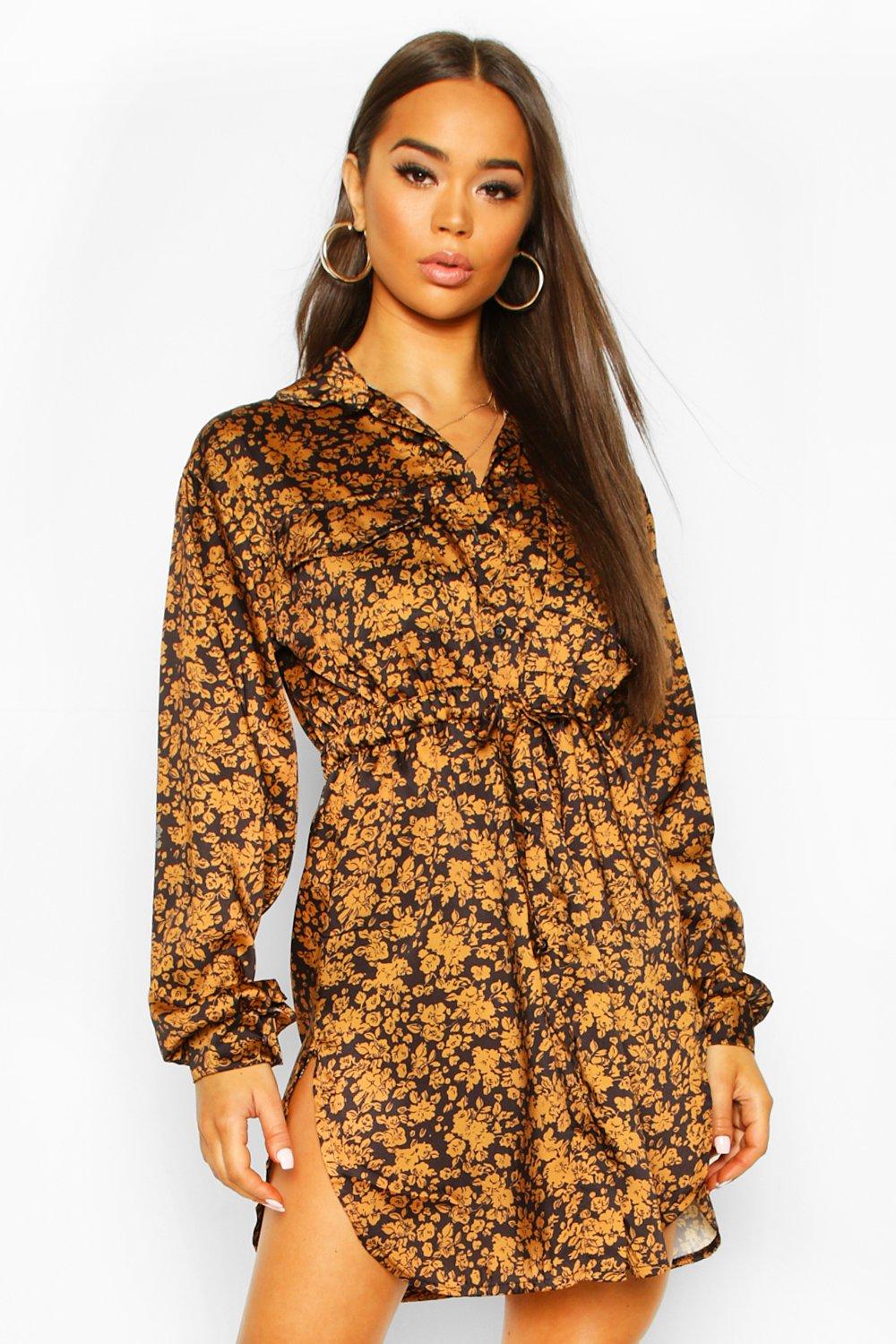 boohoo satin shirt dress