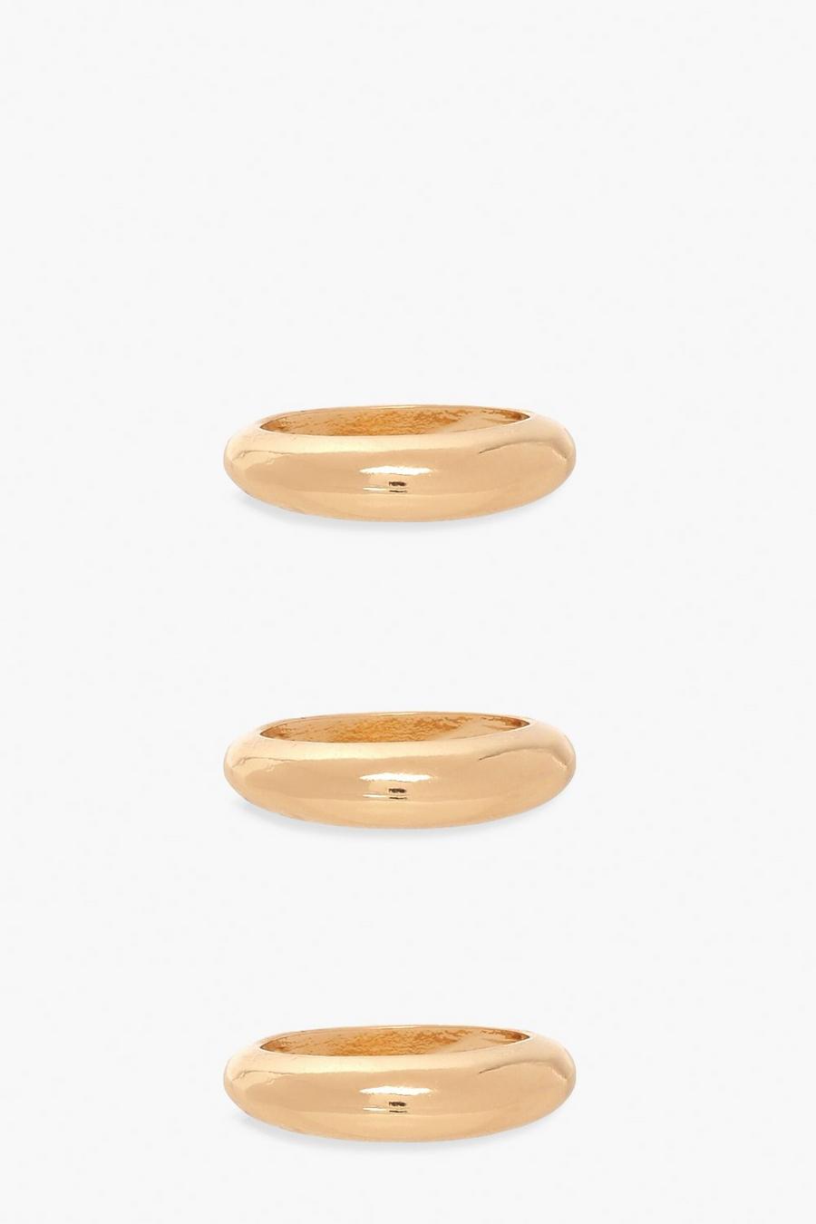 Gold 3 Pack Chunky Stacking Rings image number 1