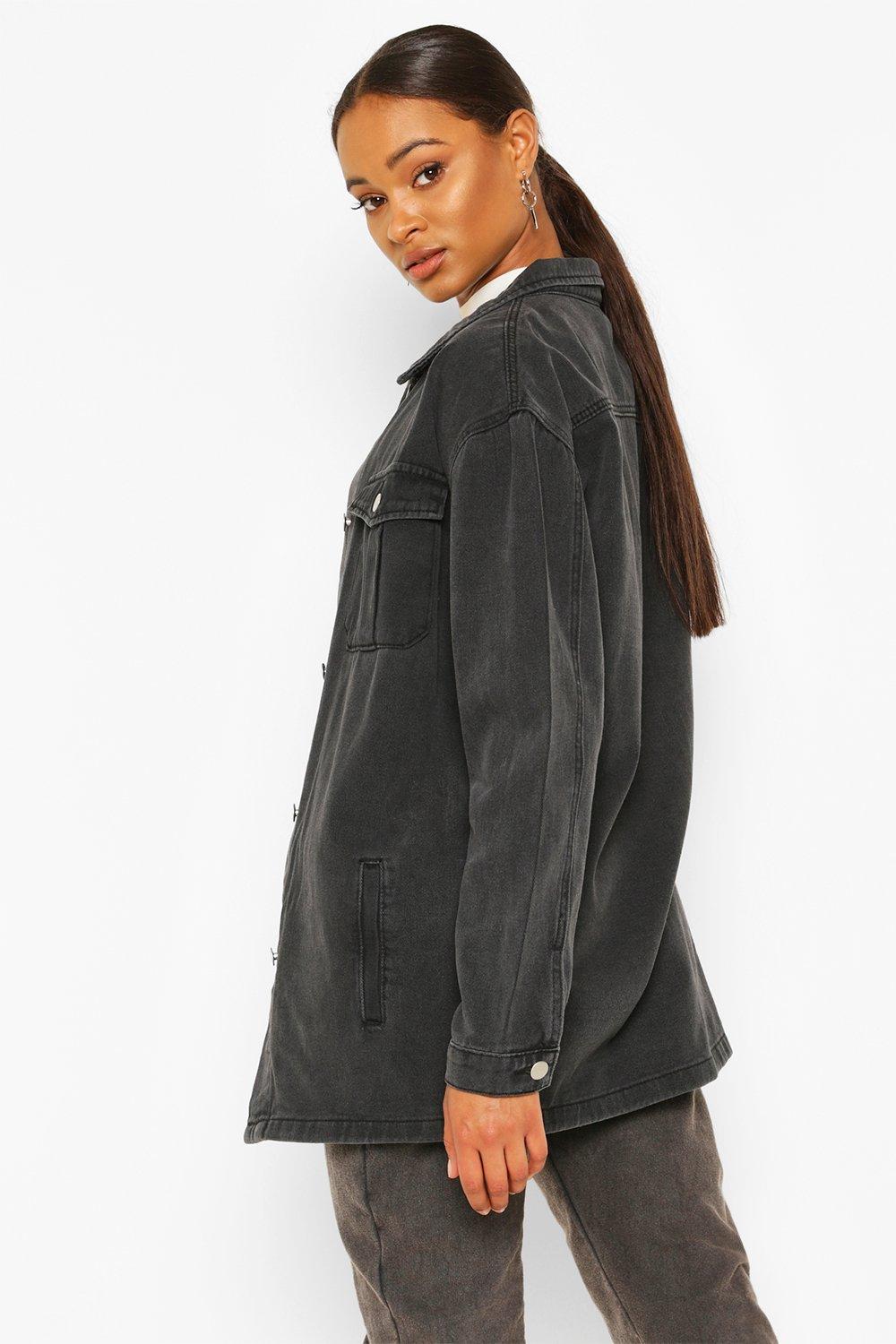 Women s Denim Longline Shirt Jacket Boohoo UK