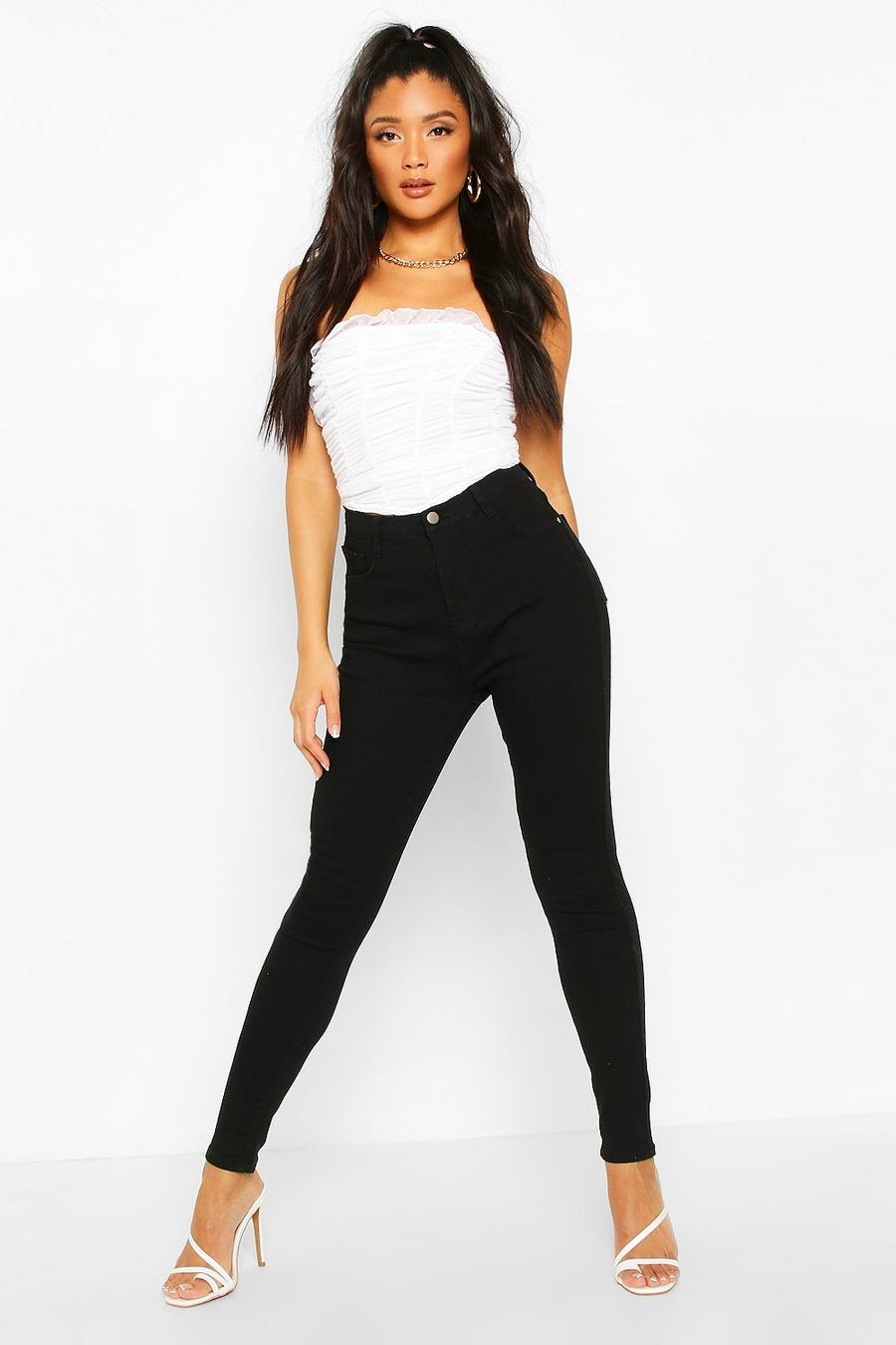 Black Skinny jeans med hög midja och power stretch image number 1