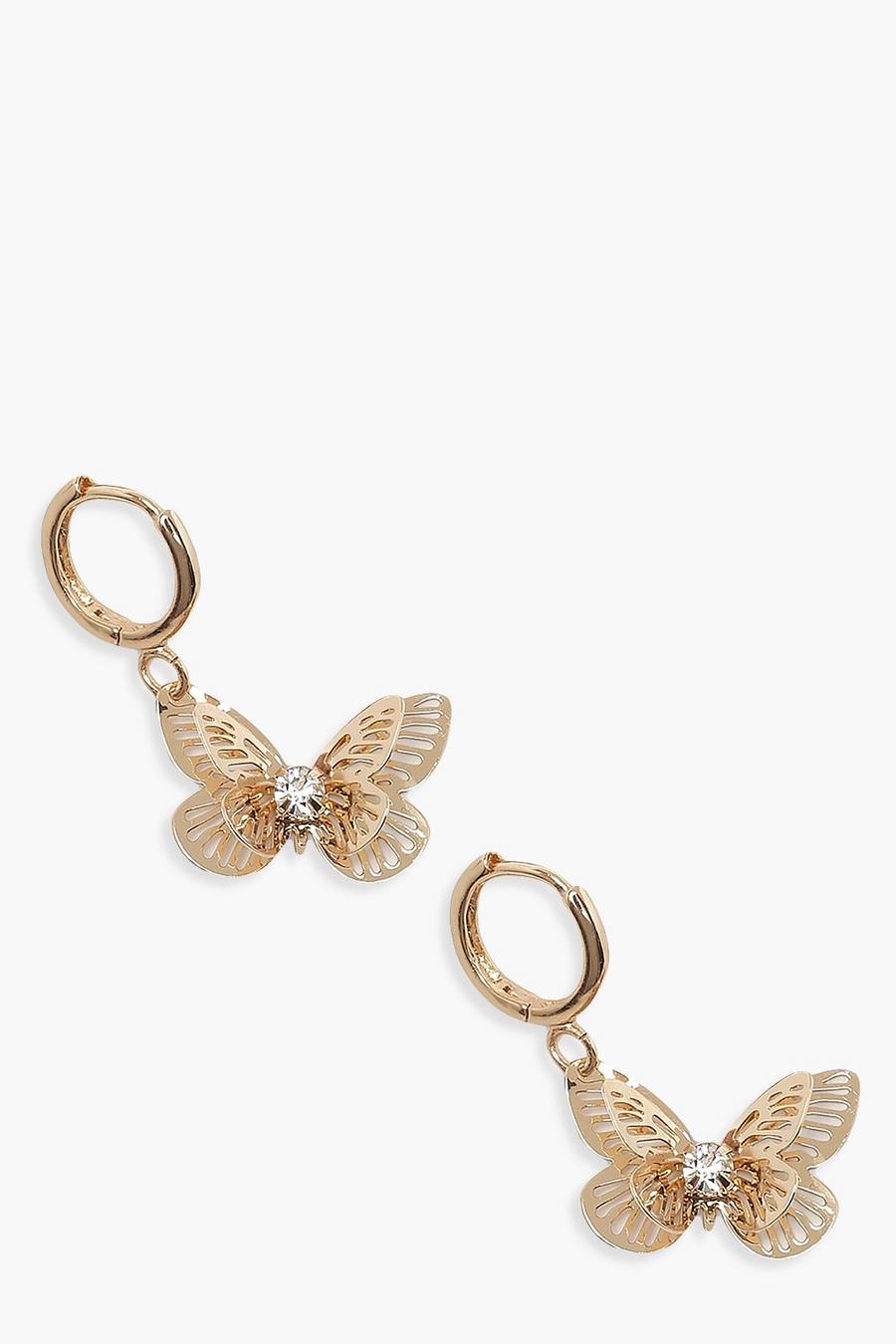 Pendientes de aro mini con mariposas, Dorado metálicos
