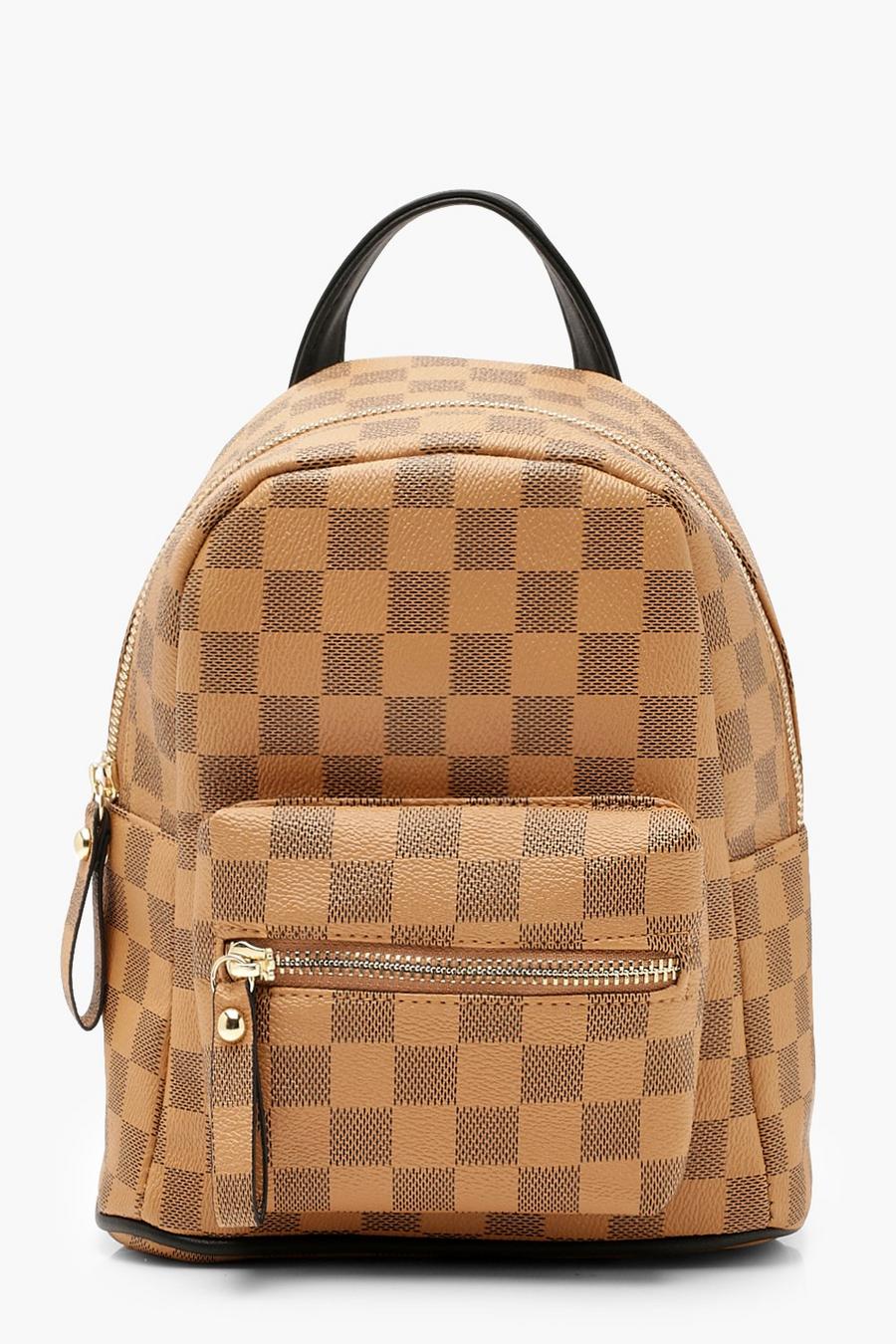 Brown marrón All Over Check Mini Backpack image number 1