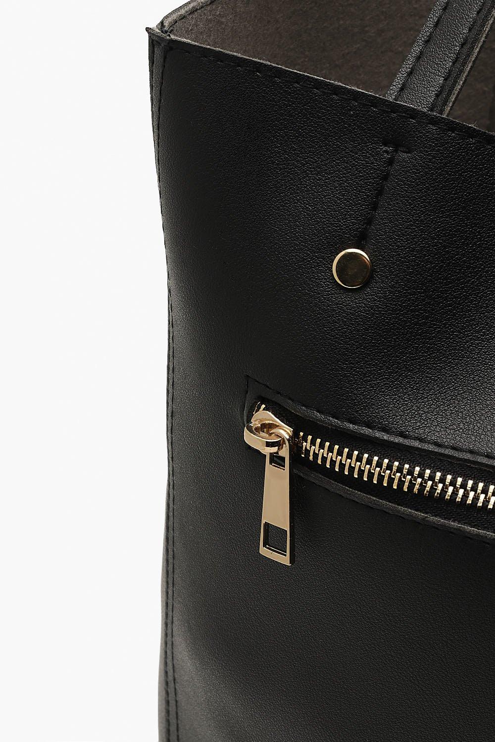 black handbag with zip