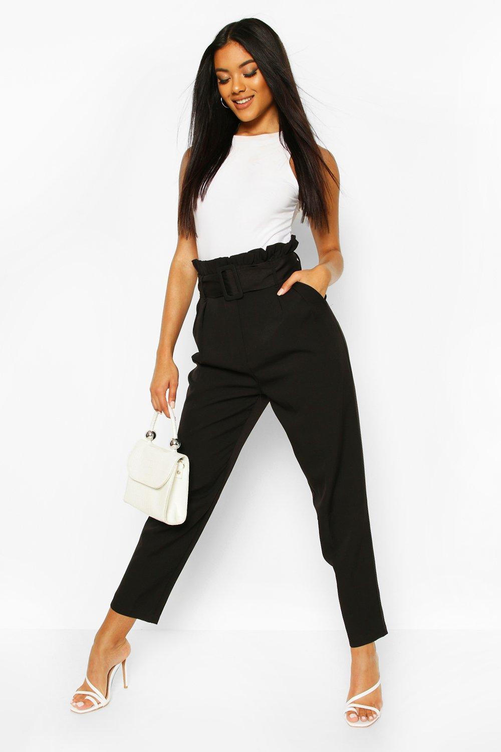 Belted Paperbag Waist Straight Leg Pants