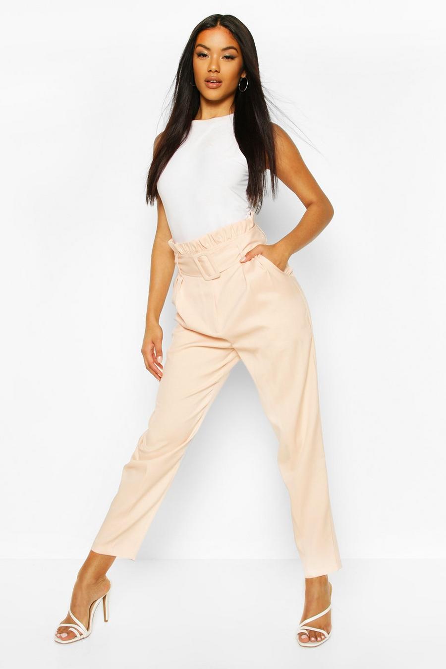 Nude Belted Paperbag Waist Straight Leg Trouser image number 1