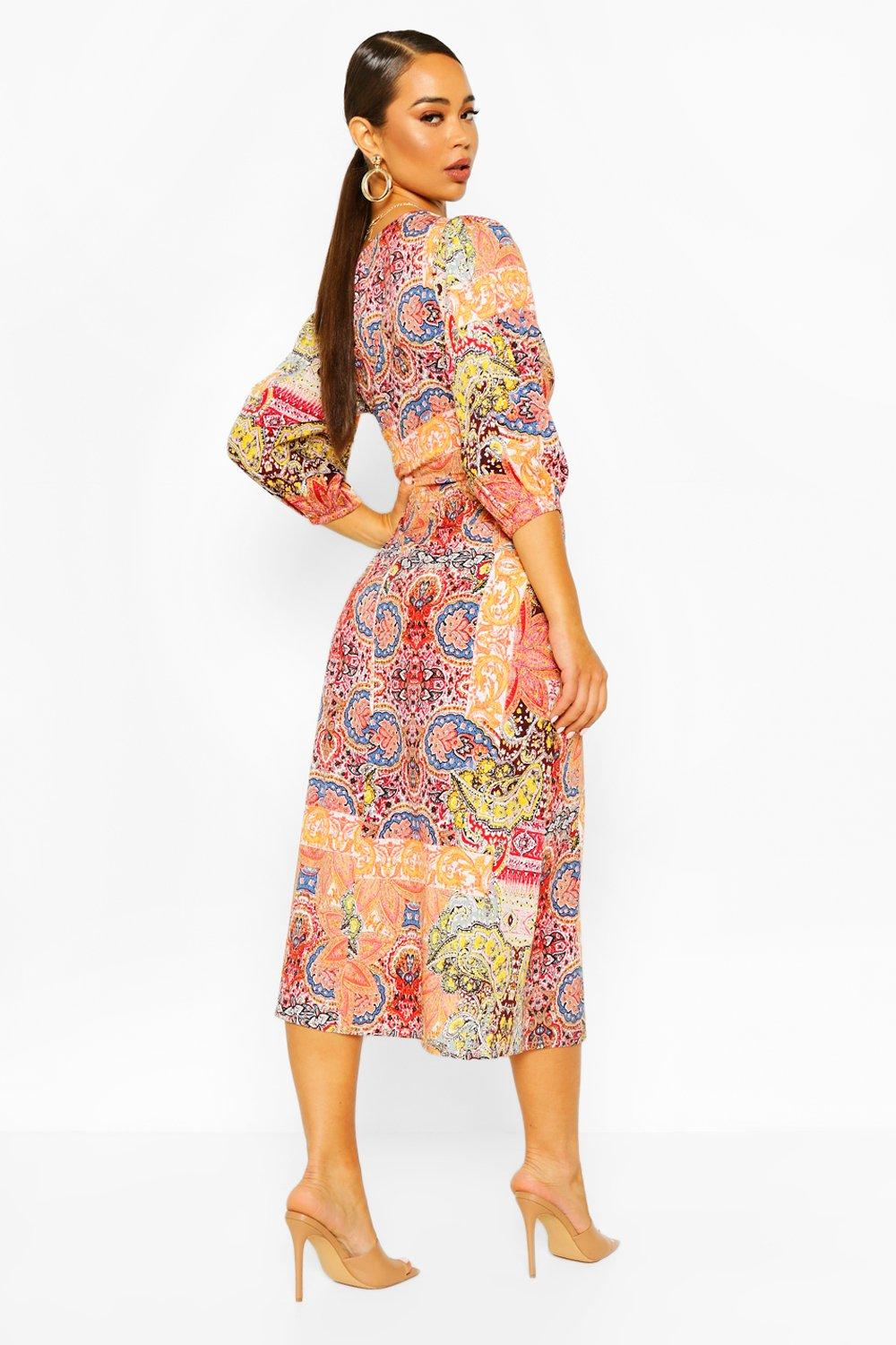 boohoo paisley print midi dress